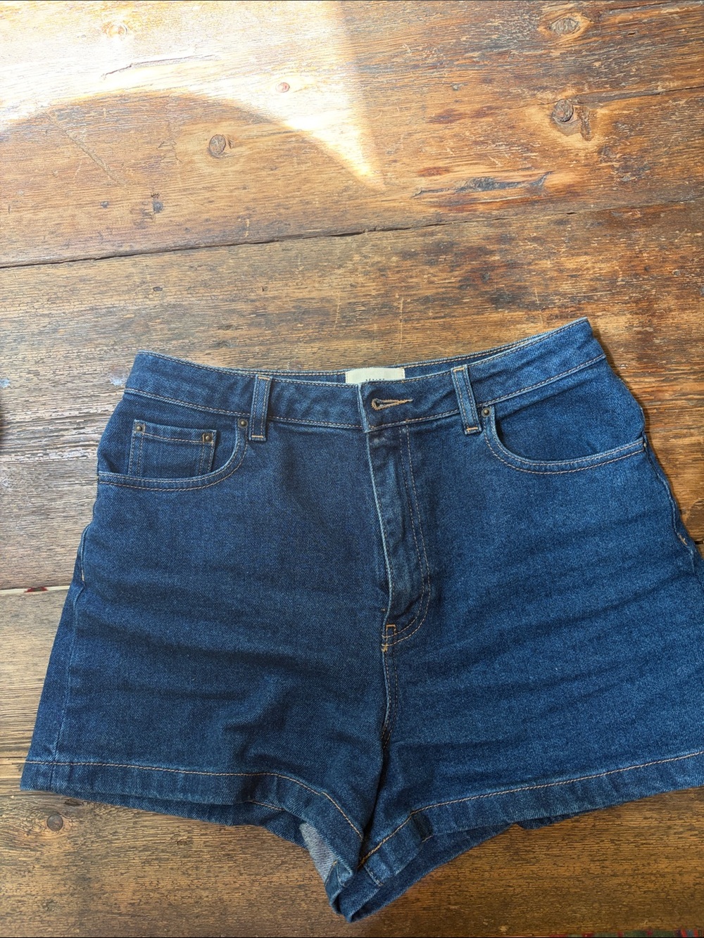 Sezane Le City US 6 : Dark Blue High-Rise Denim Shorts